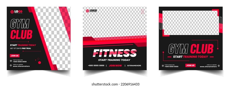 Fitness gym social media post banner template with black and red color, gym, Workout, fitness and Sports social media post banner, fitness gym social media post banner design.