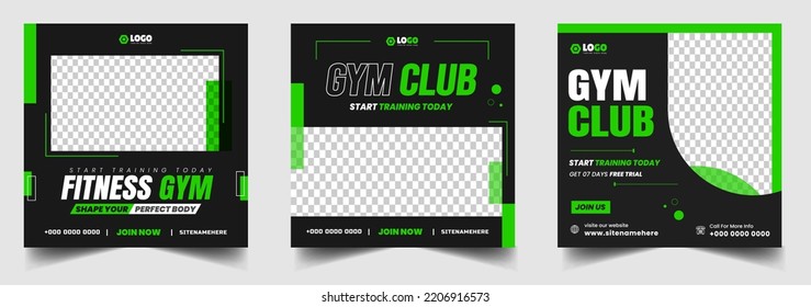 Fitness gym social media post banner template with black and green color, gym, Workout, fitness and Sports social media post banner, fitness gym social media post banner design.