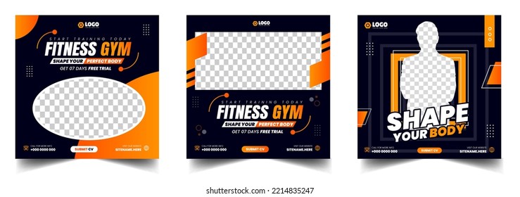 Fitness gym social media post banner template with black and yellow color, gym, Workout, fitness and Sports social media post banner, fitness gym social media post banner design.