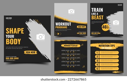 Fitness and gym social media post content and promotion  banner template design collection