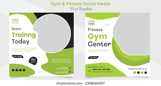 fitness gym social media post and square flyer post banner template design package