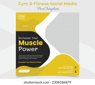 fitness gym social media post and square flyer post banner template design