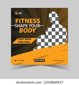 Fitness Gym Social Media Post Design New and Unique Design Template. Gym, Offer, Fitness, Workout, and Sports. Social Media Post Banner. Social Media Promotional Design Template.