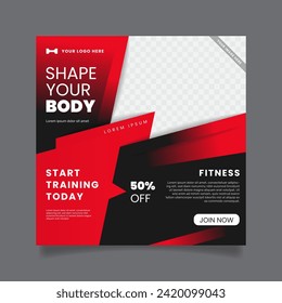 Fitness gym social media post banner template. Square flyer template. - Vector.