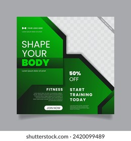 Fitness gym social media post banner template. Square flyer template. - Vector.