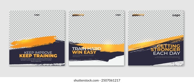 Fitness gym social media post template, set of workout sports banner 