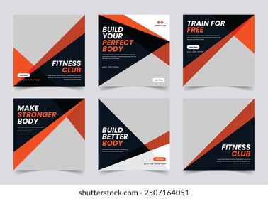 Fitness Gym Social Media Post, Fitness Banner Pack, fitness studio promotion square banner