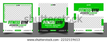 Fitness gym social media post banner template with black and green color, gym, Workout, fitness and Sports social media post banner, fitness gym social media post banner design.