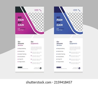 Fitness gym social rack card flyer template or unique health medical dl flyer vector design for gymnasium