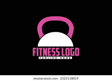 Fitness, gym special training logo. Women fitness logo with pink and white kettlebell.