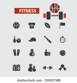 fitness, gym, sport black icons, signs, illustrations set, vector