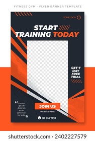 Fitness Gym Sport black orange flyer poster banner template design, event promotion vector