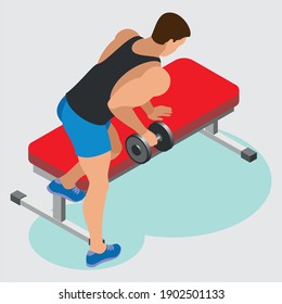 Fitness gym sport club vector icons athlete and sport activity body tools equipment.
Fitness man and woman doing exercise. Workout girl and guy vector  illustration isolated on a white background.