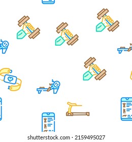 Fitness Gym Sportive Equipment Vector Seamless Pattern Color Line Illustration