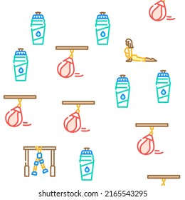 Fitness Gym Sportive Equipment Vector Seamless Pattern Color Line Illustration