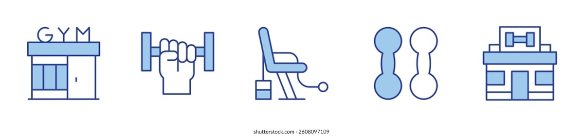 fitness, gym, gym station, dumbbells. Gym Icon vector illustration. Line Duotone style. Editable stroke.