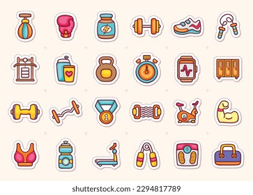 Fitness Gym Sticker Icons Vector de colorante de perro