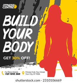 FITNESS OR GYM STUDIO SOCIAL MEDIA BANNER OR SQUARE EXCERCISE SPORT FLYER TEMPLATE VECTOR FREE