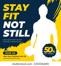 FITNESS OR GYM STUDIO SOCIAL MEDIA BANNER OR SQUARE EXCERCISE SPORT FLYER TEMPLATE VECTOR FREE