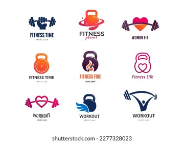 Fitness, gym studio, sport club, personal trainer logo collection