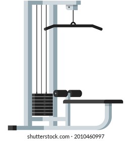 Fitness gym training apparatus. Vector exercise machine device front view. Sport equipment with weight block flat icon isolated on white background