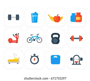 Fitness, gym, training icons