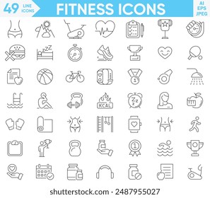 Fitness, gym, training line icons in, fitness line icons vector illustrator set