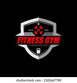 fitness Gym training logo design badge vector with kettle bell and lighting vector illustration , best for fitness gym training logo brand template