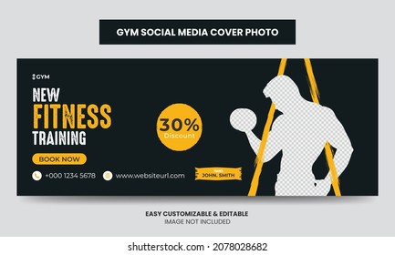 Fitness Gym Training Social Media Cover Photo Template. Gym Agency Social Media Timeline Web Banner 