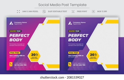 Fitness GYM training social media post template Design. Creative Web banner template. Editable Social Media Banners Post Template. Social Media Promotional post design Template.