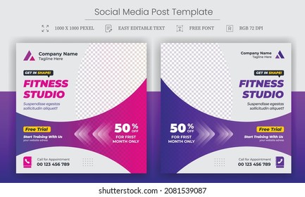 Fitness GYM training social media post template Design. Creative Web banner template. Editable Social Media Banners Post Template. Social Media Promotional post design Template.