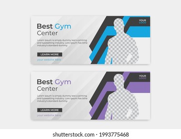 Fitness gym training and sports  social medial timeline cover and web banner template