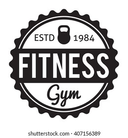 Fitness and Gym typographic hipster Themed Badge Label with weight. For 
fit signage, sport prints and stamps poster.