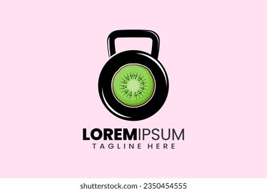 Fitness gym vector logo label icon emblem with kiwi fruit kettlebell shape workout bodybuilding