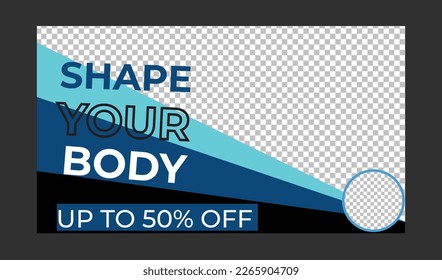 Fitness gym video thumbnail and web banner. Fully Editable video thumbnail design for opening video tutorials. Customizable thumbnail for live workshop business and webinar. web banner template.