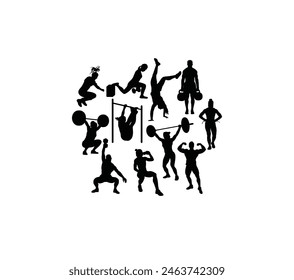 Fitness Gym and Weightlifting Silhouettes, art vector design