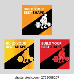 Um ginásio fitness exercício poster vetor bundle com silhuetas de levantamento de peso em várias variações de cor. Design limpo, moderno e profissional adequado para motivação de fitness, cartazes de ginástica, branding de treino e projetos de estilo de vida saudável.