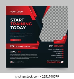 Fitness gym workout sports yoga social media post and web banner design for digital marketing company. Banner template Premium Vector