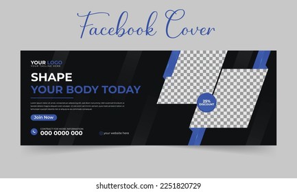 Fitness gym workout sports yoga facebook cover post and web banner design for digital marketing company.