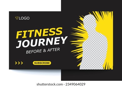 Fitness gym and workout video thumbnail and  cover template, web banner vector concept, trendy design, modern look, fitness challenges