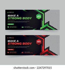 Fitness gym yoga sports workout social media Facebook cover photo and web banner for digital marketing company template vector design