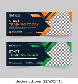 Fitness gym yoga sports workout social media Facebook cover photo and web banner for digital marketing company template vector design