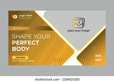 Fitness Gym Youtube Thumbnail Template Design.gym Fitness Training Class Thumbnail Design For Any Videos. Video Cover Photo Template For Social Media 