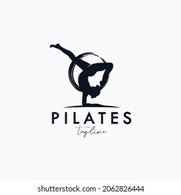 Fitness Gymnastic Logo Silhouette Sportswoman Vector