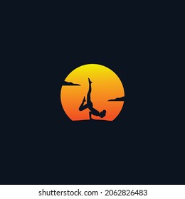 Fitness Gymnastic Logo Silhouette Sportswoman Vector