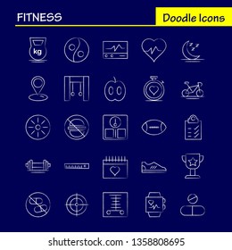 Fitness Hand Drawn Icon Pack For Designers And Developers. Icons Of Medical, Scanner, Statistic, Monitor, Medical, Fitness, Healthcare, Gym, Vector