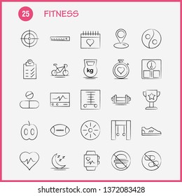 Fitness Hand Drawn Icon Pack For Designers And Developers. Icons Of Medical, Scanner, Statistic, Monitor, Medical, Fitness, Healthcare, Gym, Vector