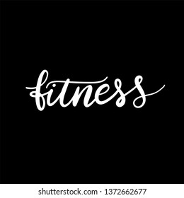 Fitness hand drawn vector lettering on black background. Handwritten script sign. Poster, banner, greeting card design element