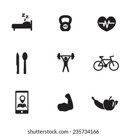 fitness, health flat icons set vector illustration, eps10, easy to edit