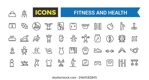 Fitness and Health Icons Collection. Healthy icon set.